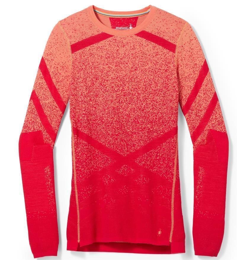 Intraknit Thermal Merino 200 Base Layer Pattern Crew - Womens - Pomegranate / Wild Salmon 1