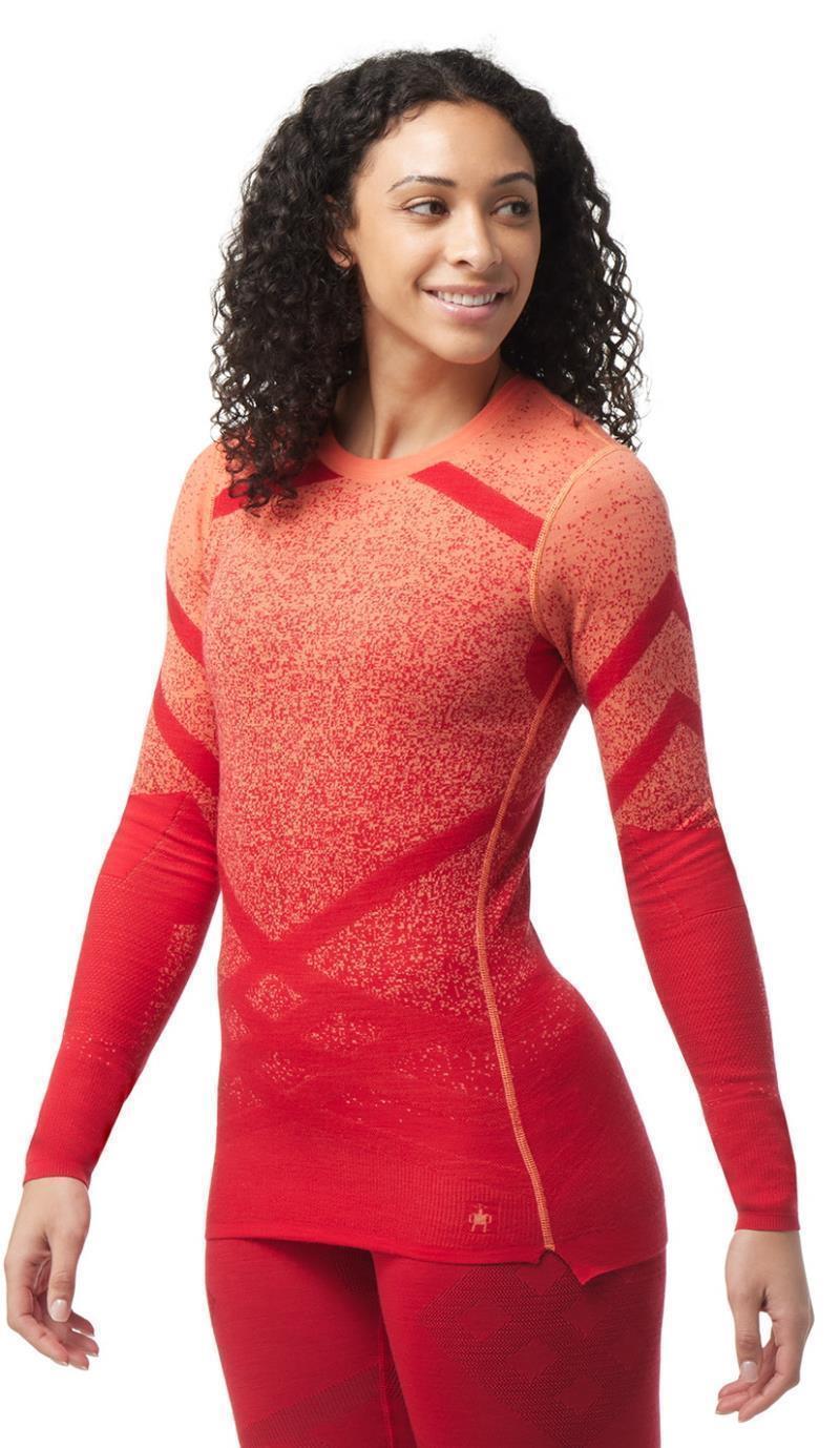 Intraknit Thermal Merino 200 Base Layer Pattern Crew - Womens - Pomegranate / Wild Salmon 2