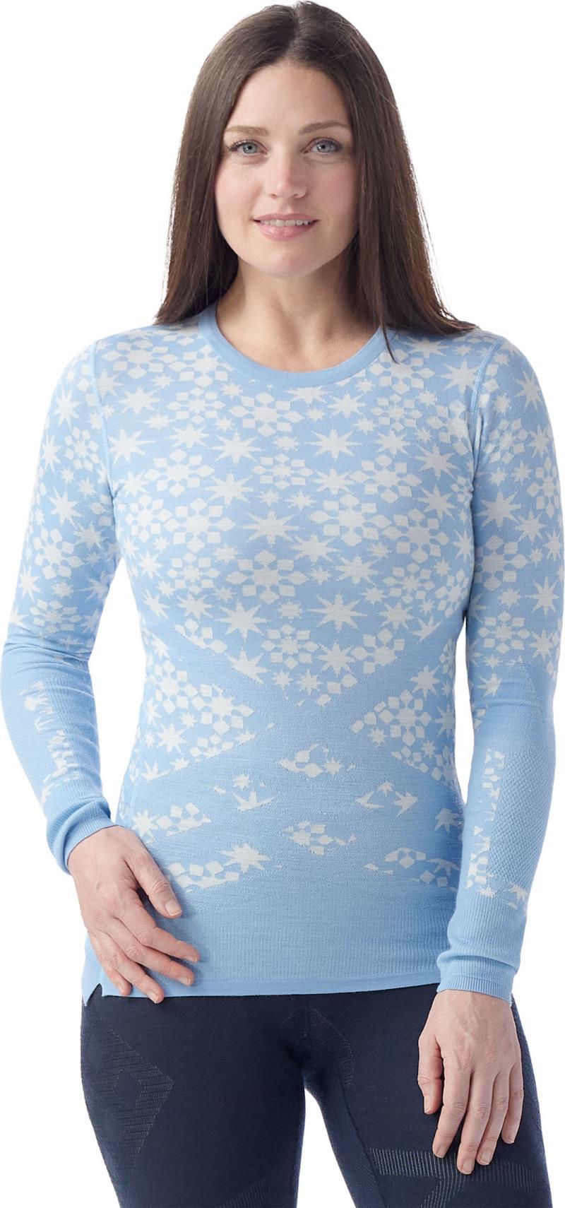 Intraknit Thermal Merino 200 Base Layer Pattern Crew - Womens - Serene Blue / White 1