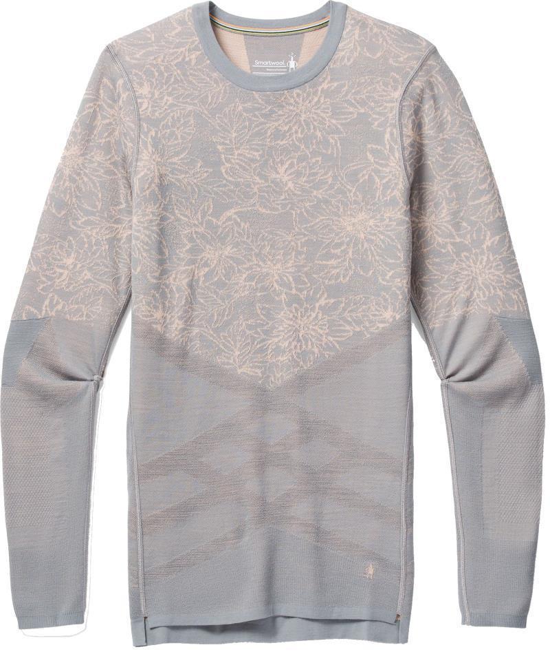 Intraknit Thermal Merino 200 Base Layer Pattern Crew - Womens - Stone Gray / Rose Cloud Floral Scape 1