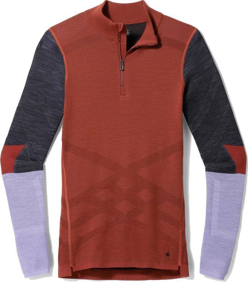 Intraknit Thermal Merino Base Layer Colorblock 1/4 Zip - Womens - Pecan Brown 1