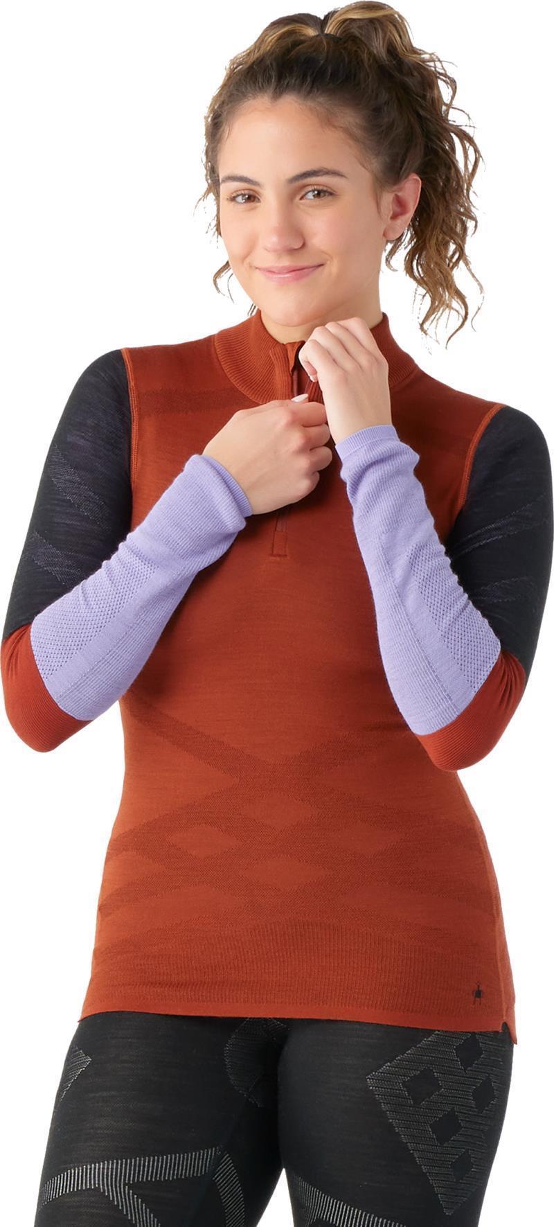 Intraknit Thermal Merino Base Layer Colorblock 1/4 Zip - Womens - Pecan Brown 2