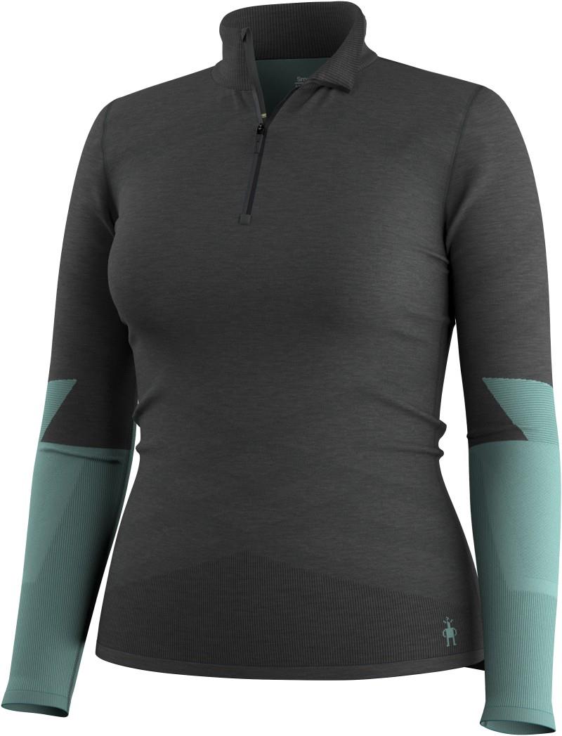 Intraknit Thermal Merino Base Layer Colorblock 1/4 Zip - Womens - charcoal / dusty teal 1
