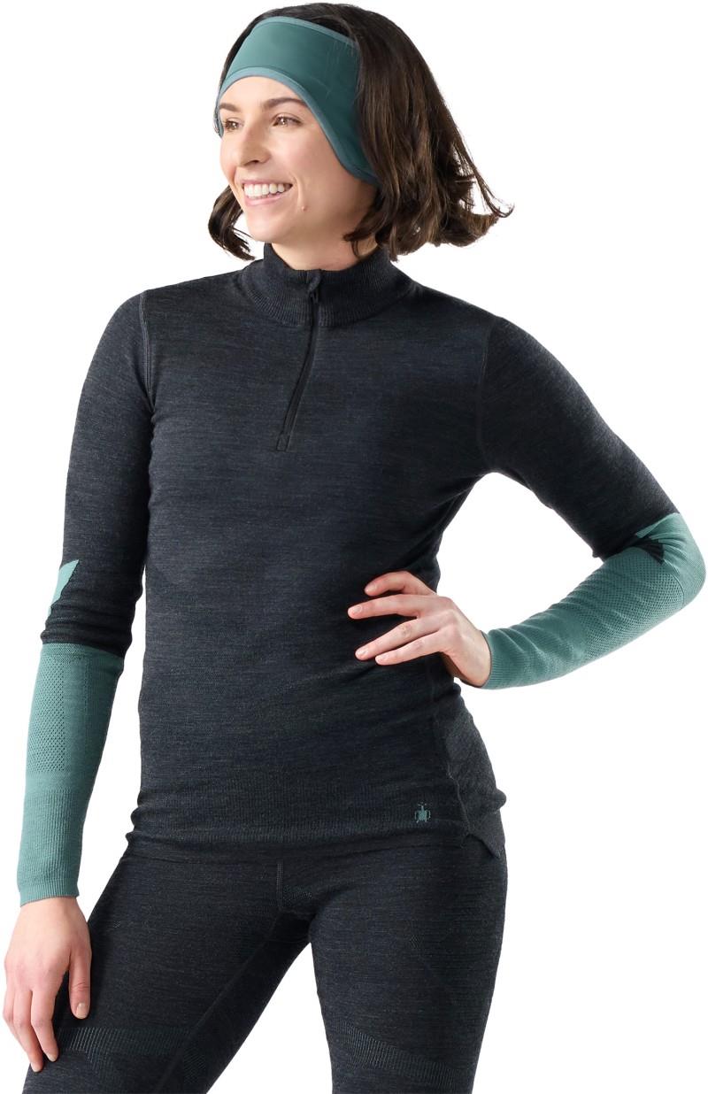 Intraknit Thermal Merino Base Layer Colorblock 1/4 Zip - Womens - charcoal / dusty teal 1