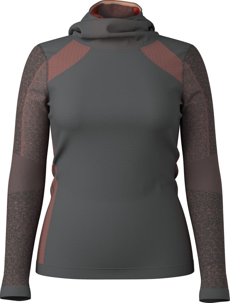 Intraknit Thermal Merino Base Layer Hoodie - Womens - charcoal / coral reef 1