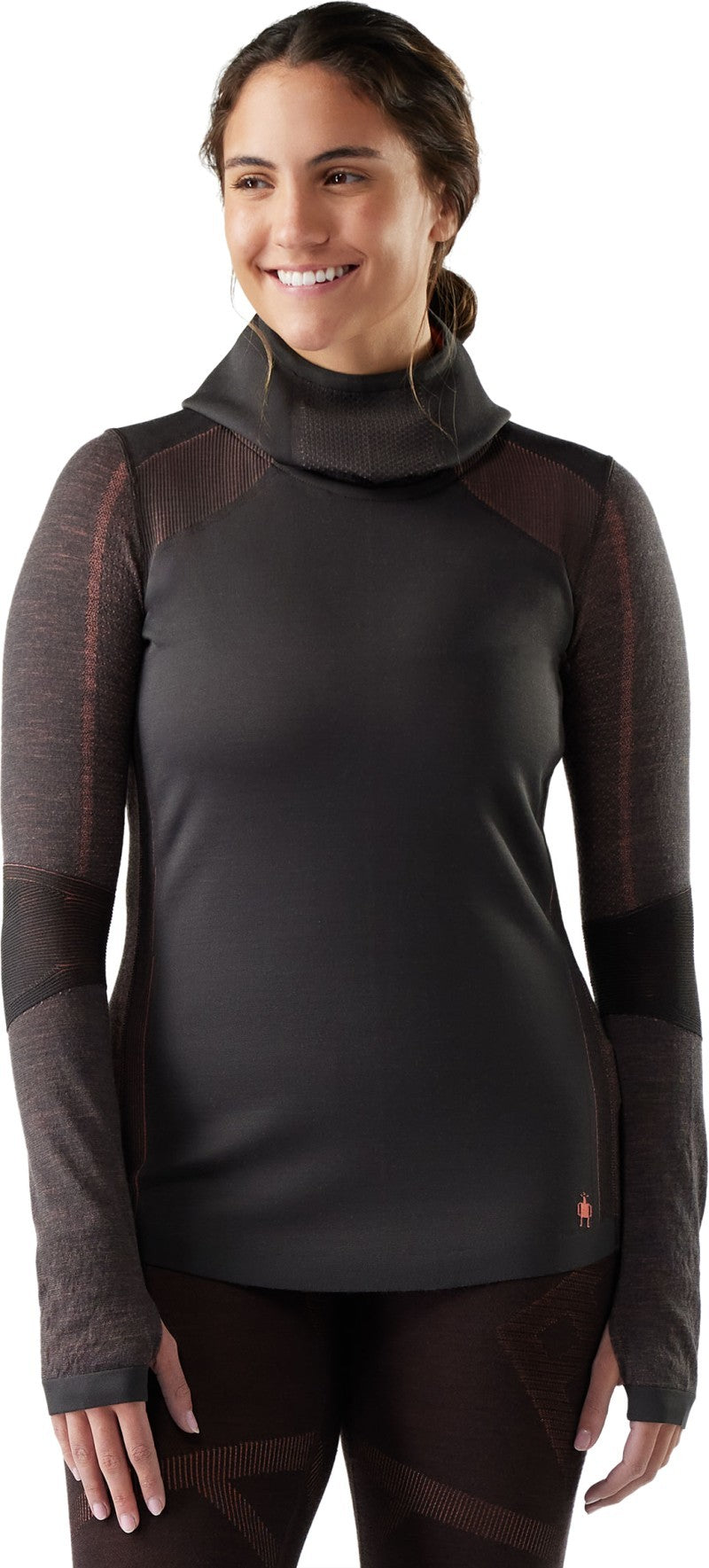 Intraknit Thermal Merino Base Layer Hoodie - Womens - charcoal / coral reef 1