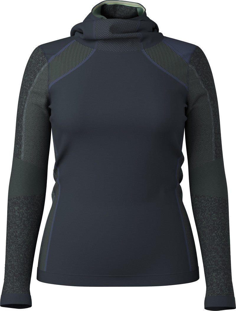 Intraknit Thermal Merino Base Layer Hoodie - Womens - deep navy / arctic green 1