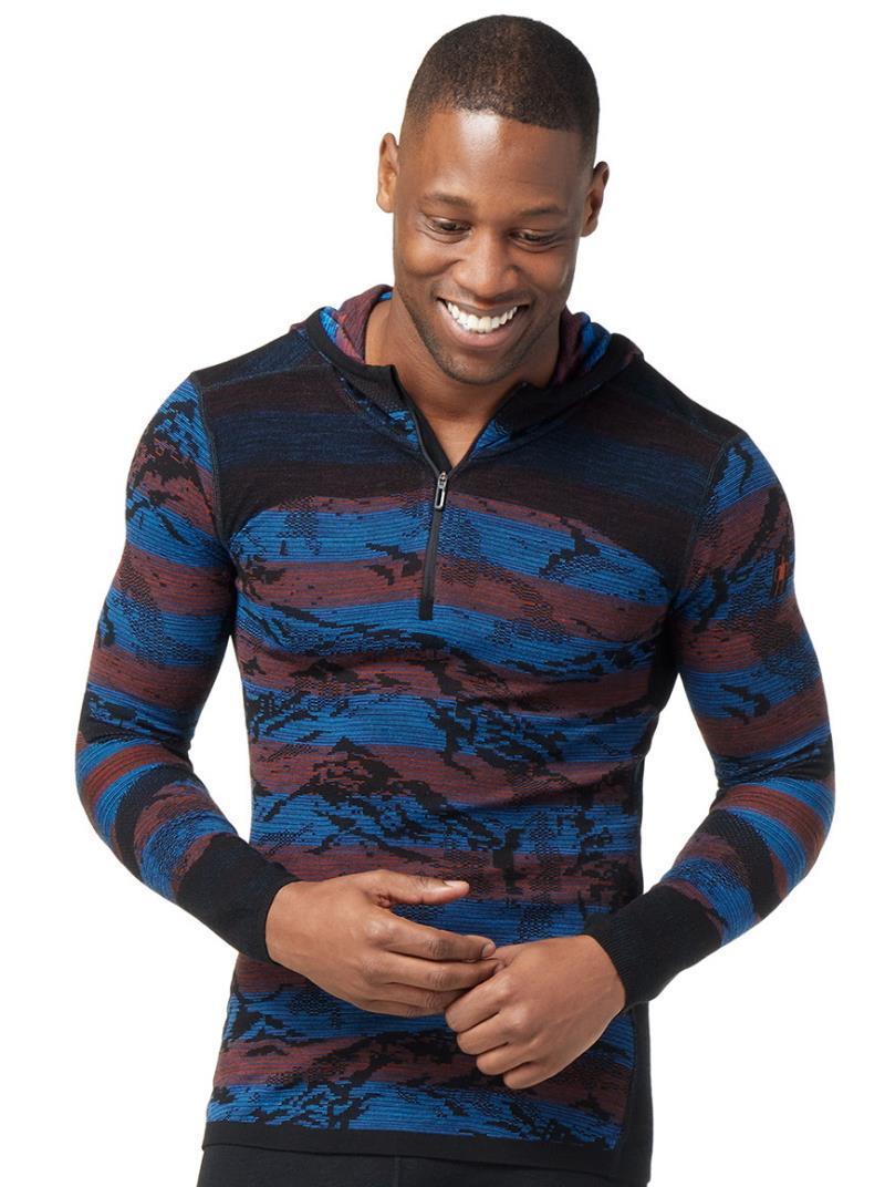 Intraknit Thermal Merino Base Layer Pattern 1/2 Zip Hoodie - Mens - Black Mountain 2
