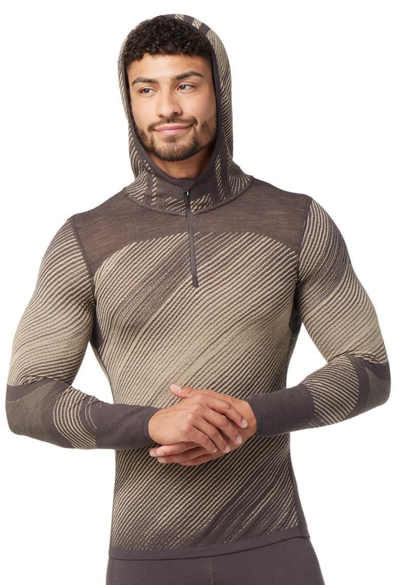 Intraknit Thermal Merino Base Layer Pattern 1/2 Zip Hoodie - Mens - Shale Angled 2