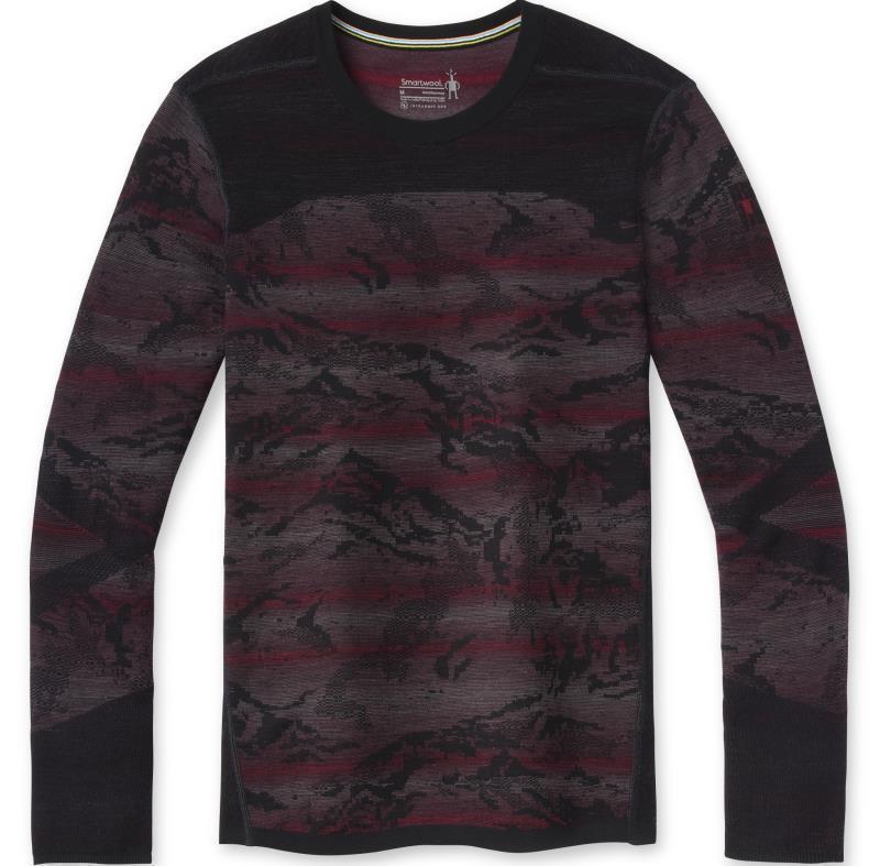 Intraknit Thermal Merino Base Layer Pattern Crew - Mens - Black Mountain Stripe 1