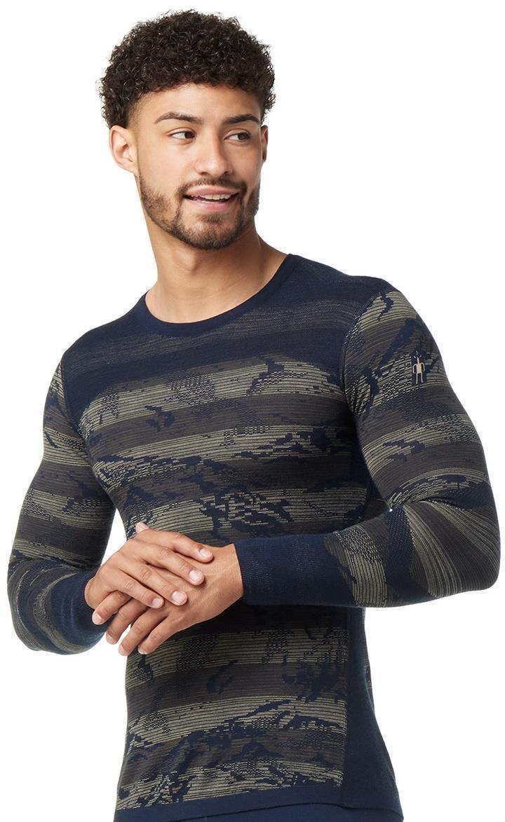 Intraknit Thermal Merino Base Layer Pattern Crew - Mens - Deep Navy Mountain 2