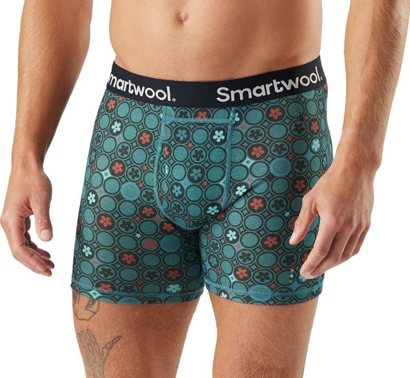 Merino Print Boxer Briefs - Mens - dusty teal geo floral 1