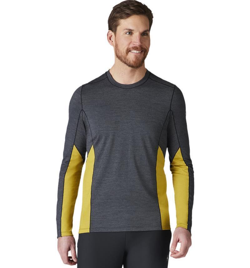 Merino Sport (150) LS Crew - Mens - Charcoal Heather / Golden Olive 2