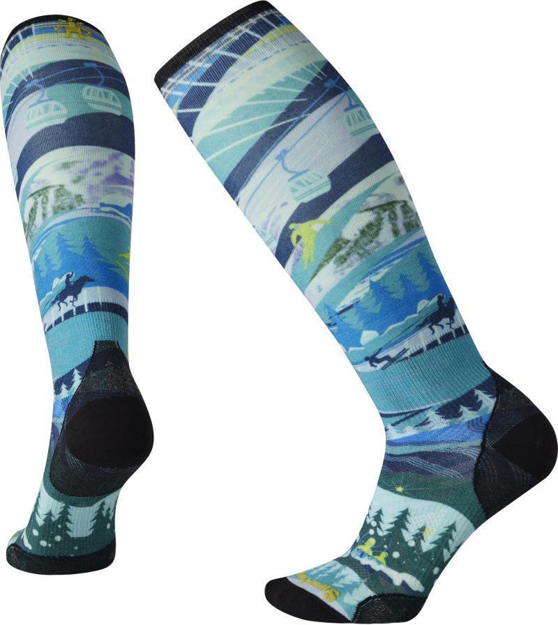 Performance Ski Zero Cushion Skication Print Over The Calf Socks - Womens - neptune blue 1