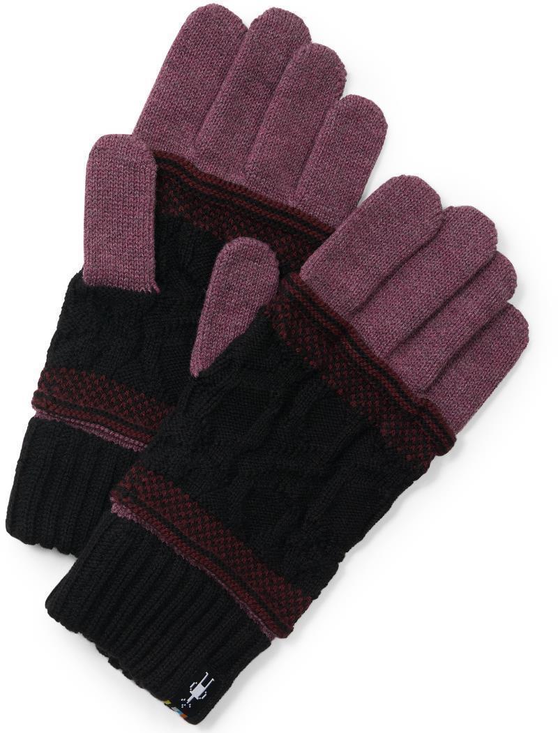 Popcorn Cable Gloves - Black Cherry 1