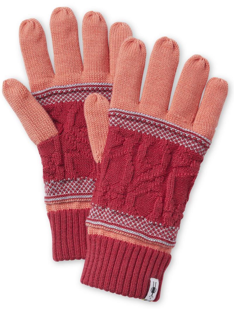 Popcorn Cable Gloves - Sunset Coral 1