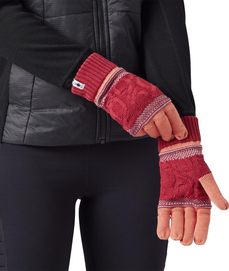 Popcorn Cable Gloves - Sunset Coral 2