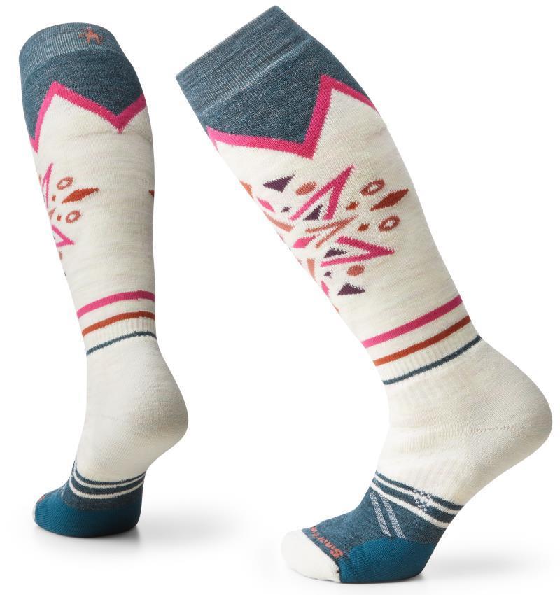 Ski Full Cushion Mountain Snowflake Pattern Over The Calf Socks - Womens - Moonbeam 1