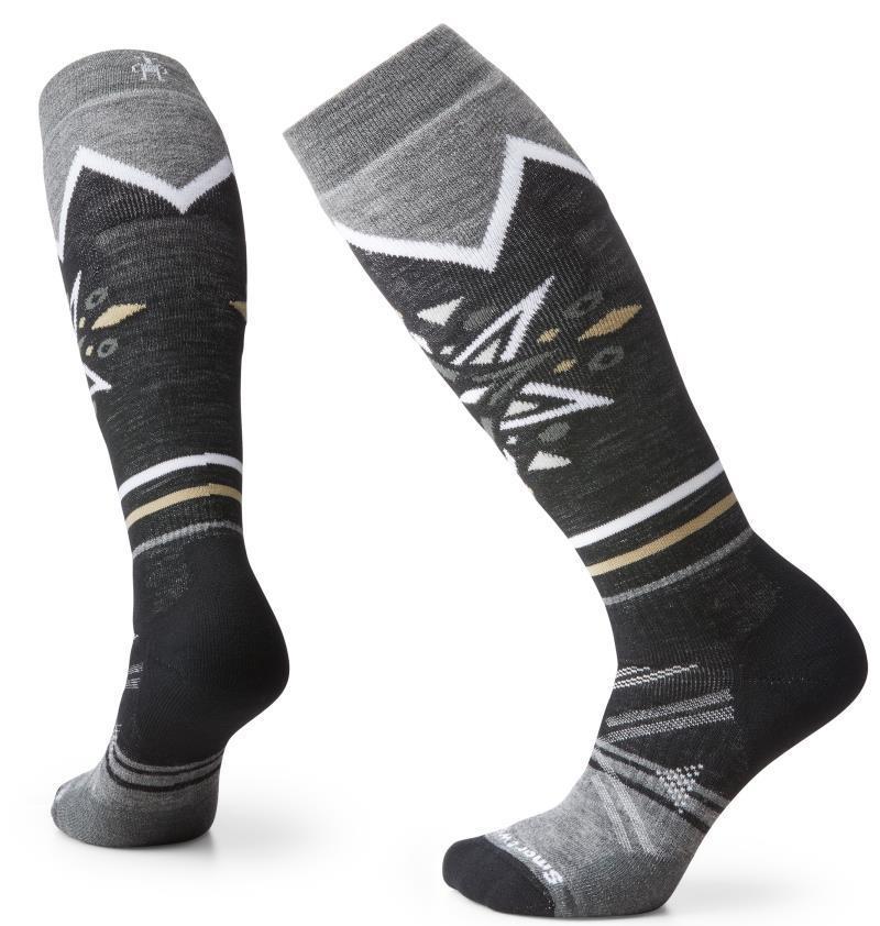Ski Full Cushion Mountain Snowflake Pattern Over The Calf Socks - Womens - black 1