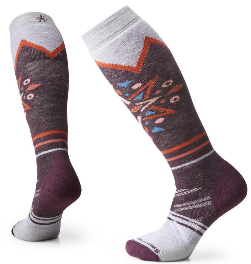 Ski Full Cushion Mountain Snowflake Pattern Over The Calf Socks - Womens - bordeaux 1