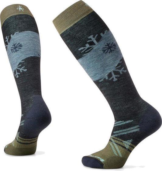 Ski Full Cushion Snowpocalypse Pattern Over The Calf Socks - Womens - Charcoal 1