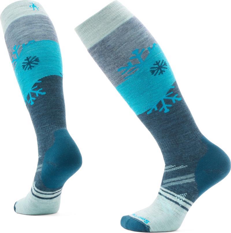 Ski Full Cushion Snowpocalypse Pattern Over The Calf Socks - Womens - Frosty Green 1