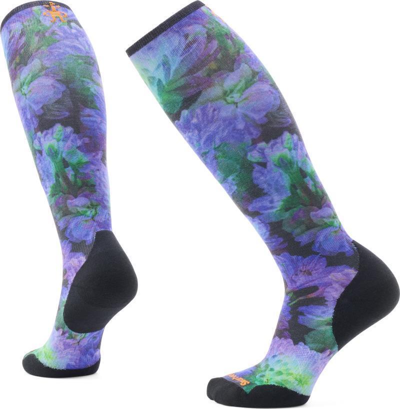 Ski Targeted Cushion Electric Lotus Print Over The Calf Socks - Womens - Black 1
