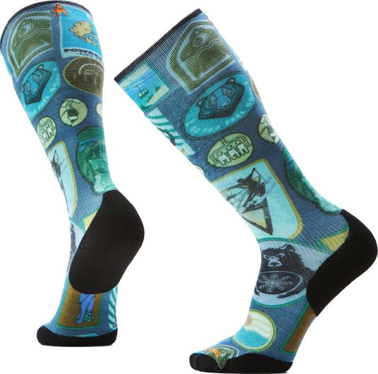 Ski Targeted Cushion Explorer Print Over The Calf Socks - Mens - deep navy 1