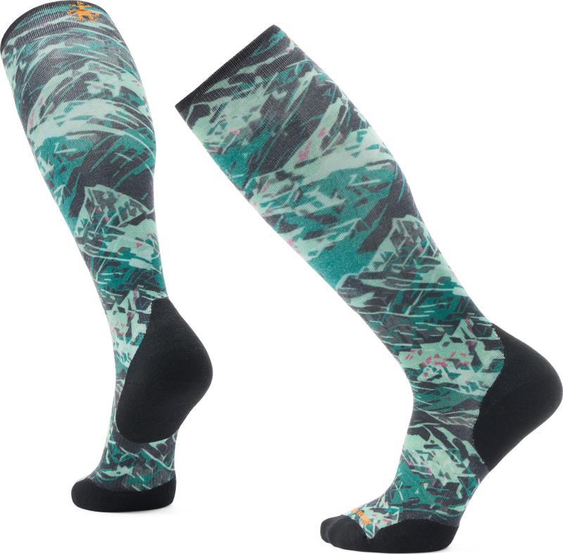 Ski Targeted Cushion Green Slopes Print Over The Calf Socks - Unisex - Black 1