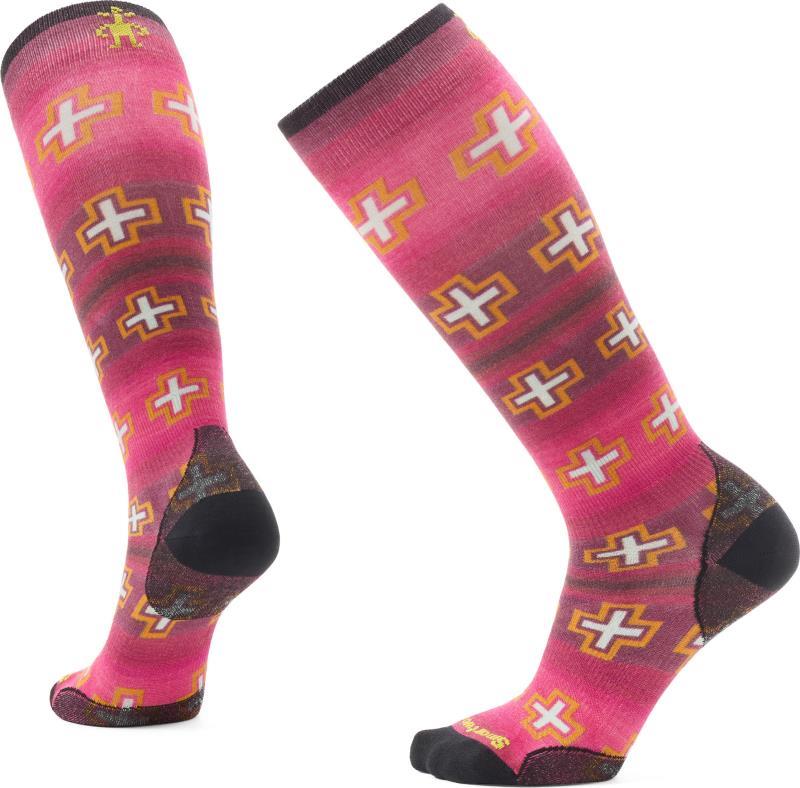 Ski Zero Cushion Paths Crossed Print Over The Calf Socks - Womens - Power Pink 1