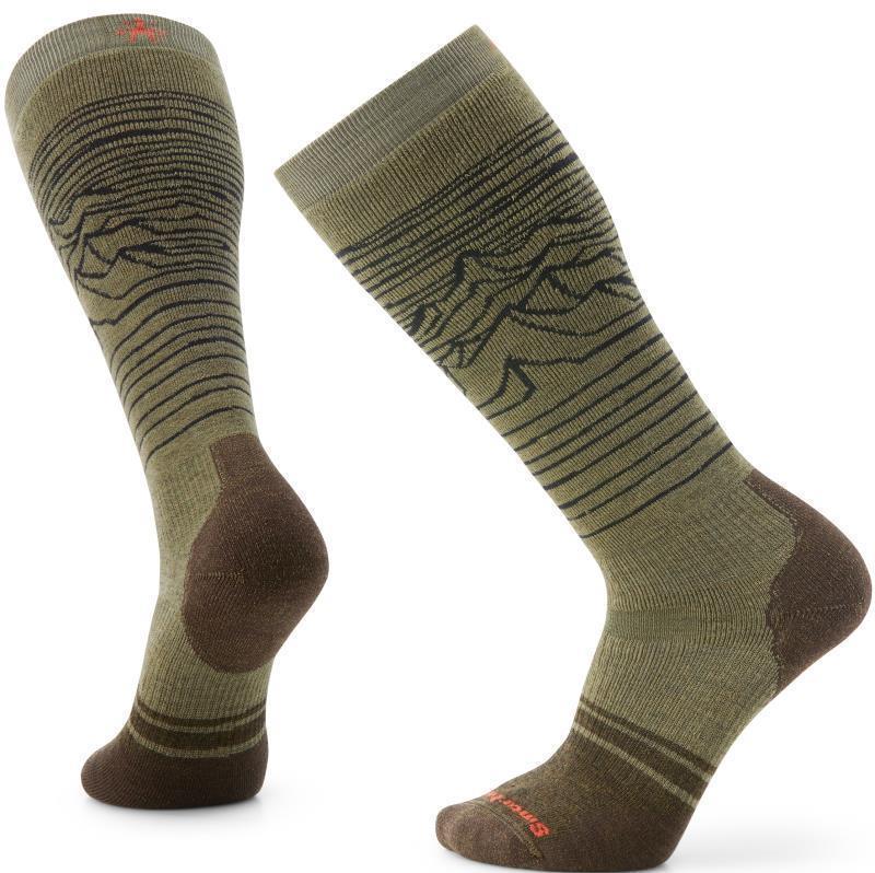 Snowboard Full Cushion Iguchi Pattern Over The Calf Socks - Mens - Winter Moss 1