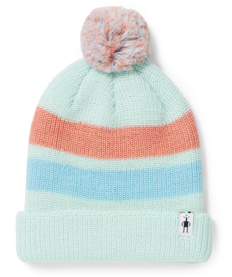 Stripe Pom Beanie - Kids - Bleached Aqua 1