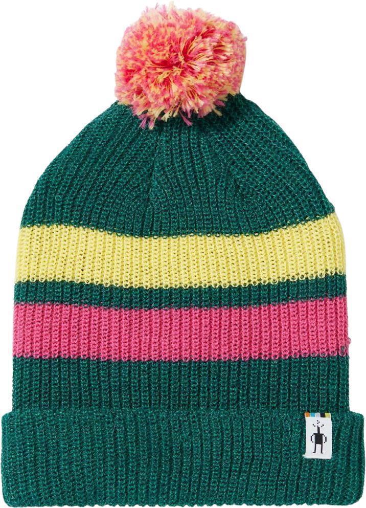 Stripe Pom Beanie - Kids - Emerald Green Heather 1