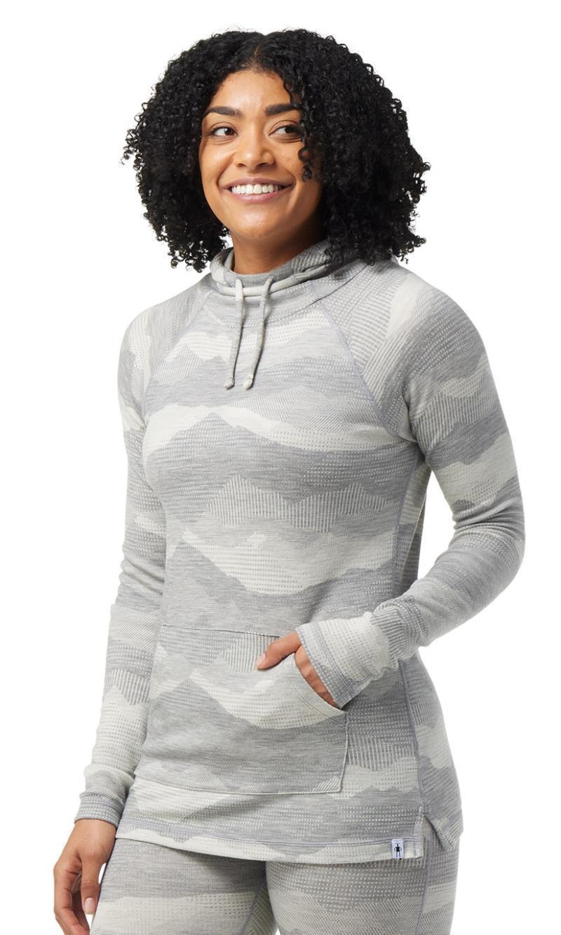 Thermal Merino 250 Drape Neck Hoodie - Womens - Light Gray Mountain Scape 2