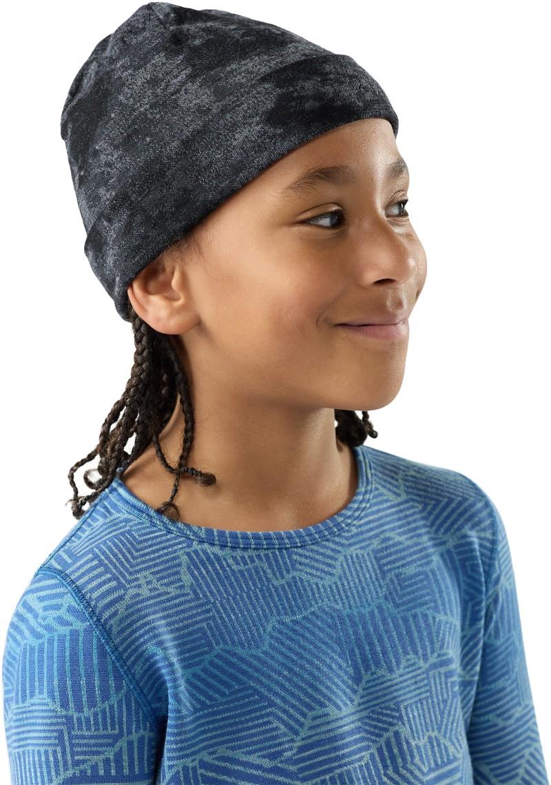 Thermal Merino Reversible Cuffed Beanie - Kids - black tie dye 1