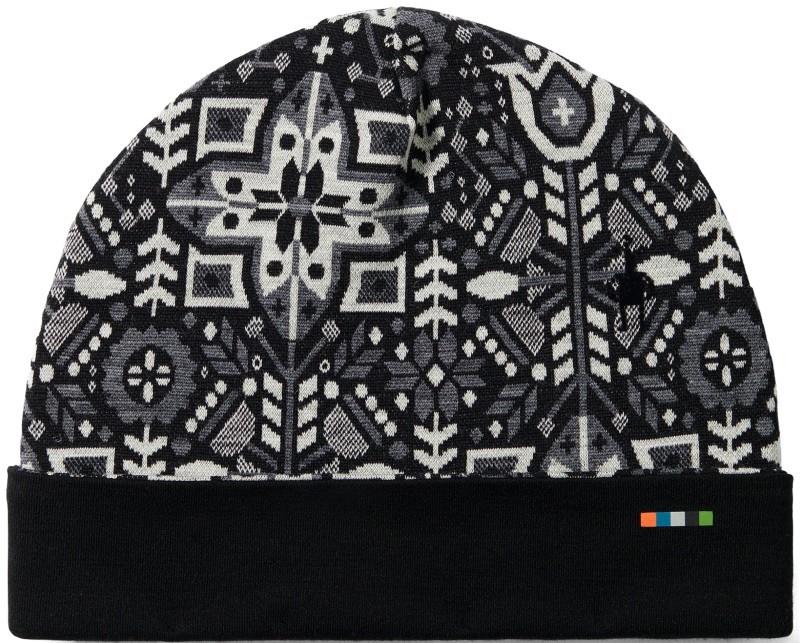 Thermal Merino Reversible Cuffed Beanie - black deco floral 1