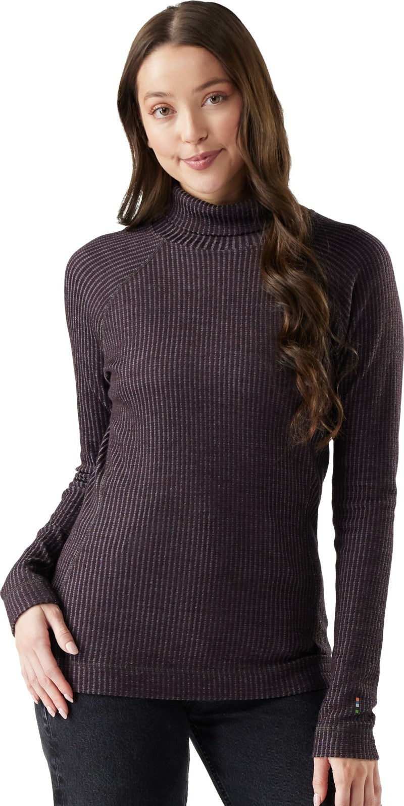Thermal Merino Rib Turtleneck - Womens - mink / chalk violet heather 1