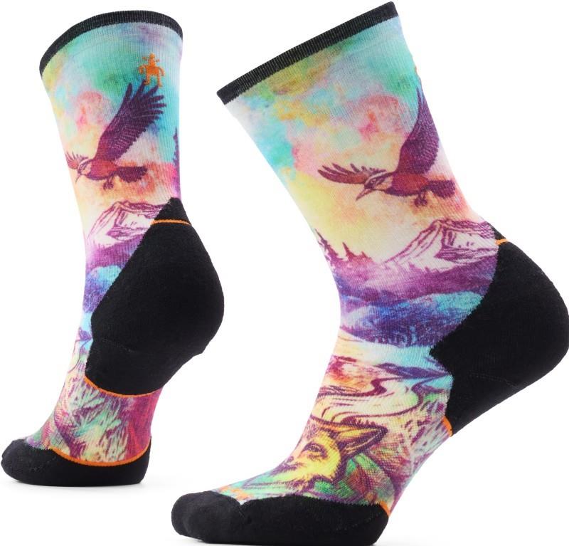 Trail Run Targeted Cushion Serene Peak Print Crew Socks - Womens - dusty teal 1
