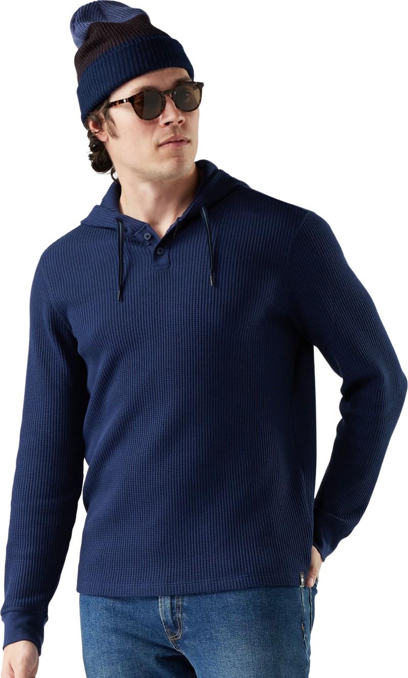 Waffle Henley Hoodie - Mens - deep navy 1