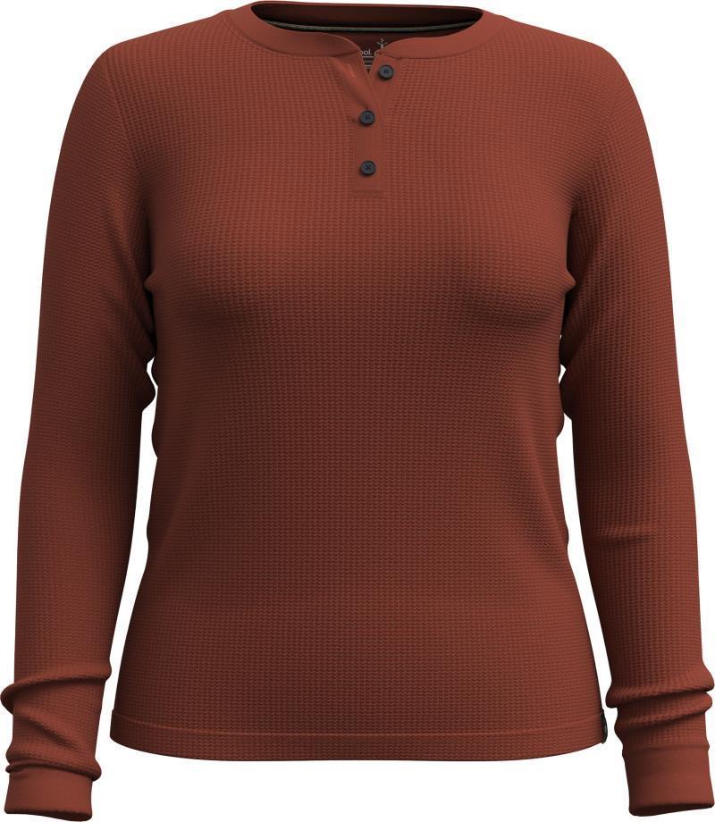 Waffle Long Sleeve Henley - Womens - Pecan Brown 1