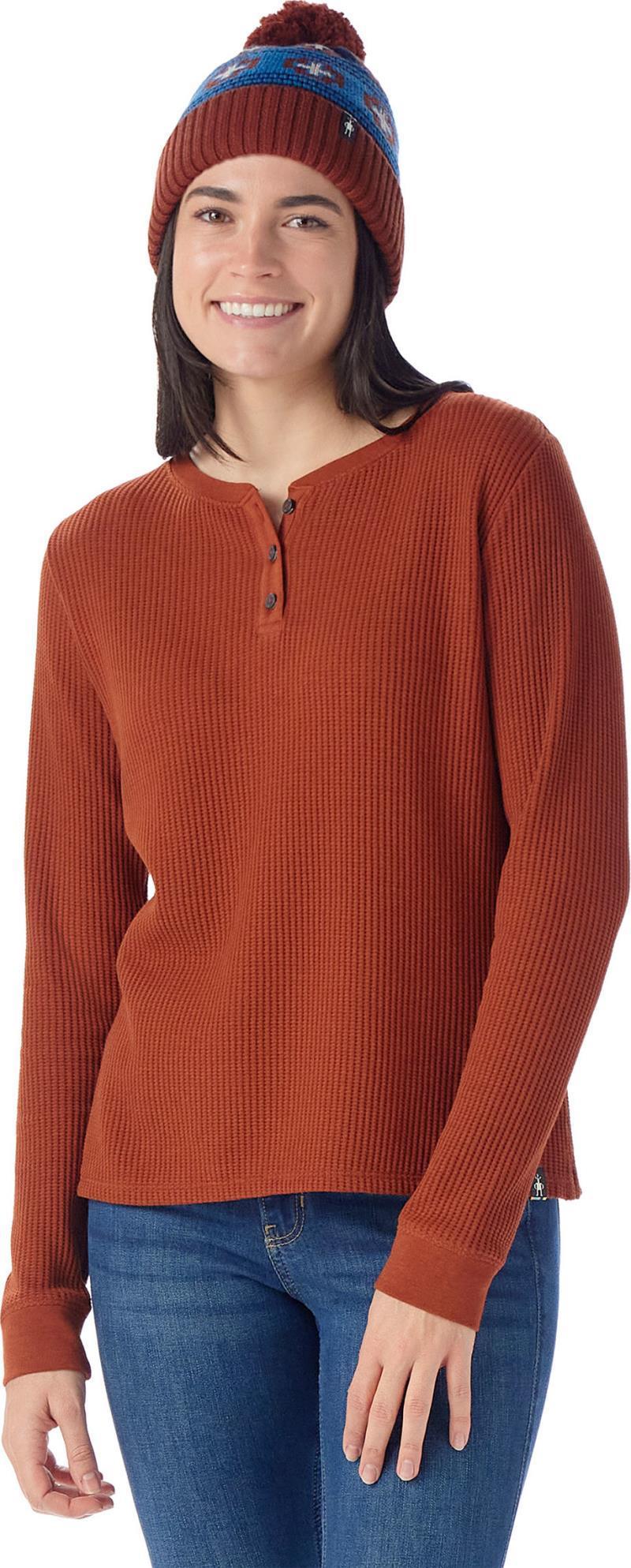 Waffle Long Sleeve Henley - Womens - Pecan Brown 2