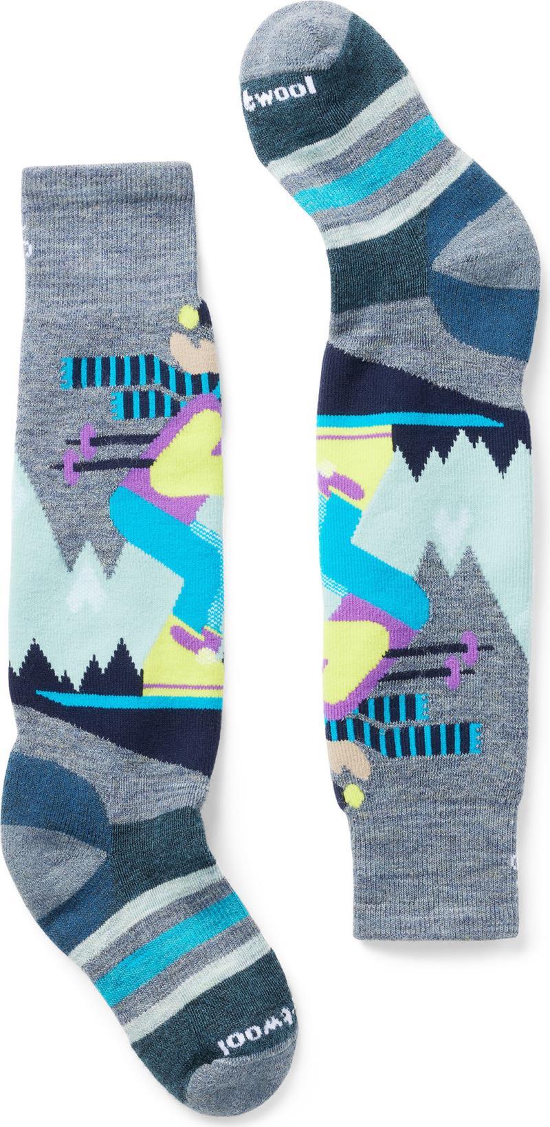 Wintersport Full Cushion Mountain Moose Pattern Over The Calf Socks - Kids - Pewter Blue 1