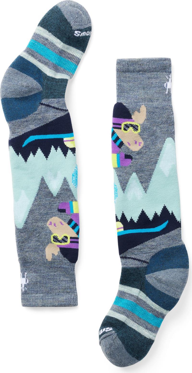Wintersport Full Cushion Mountain Moose Pattern Over The Calf Socks - Kids - Pewter Blue 2