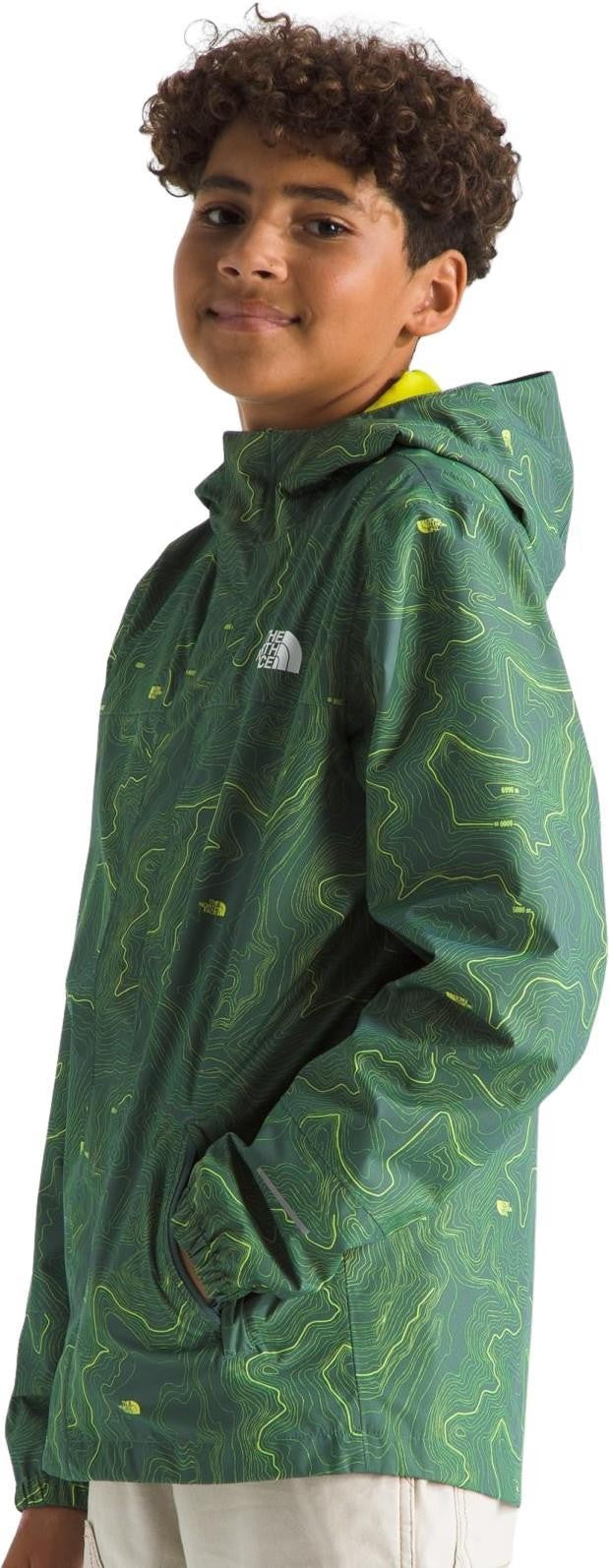 Antora Rain Jacket - Boys - duck green tnf topo print 1