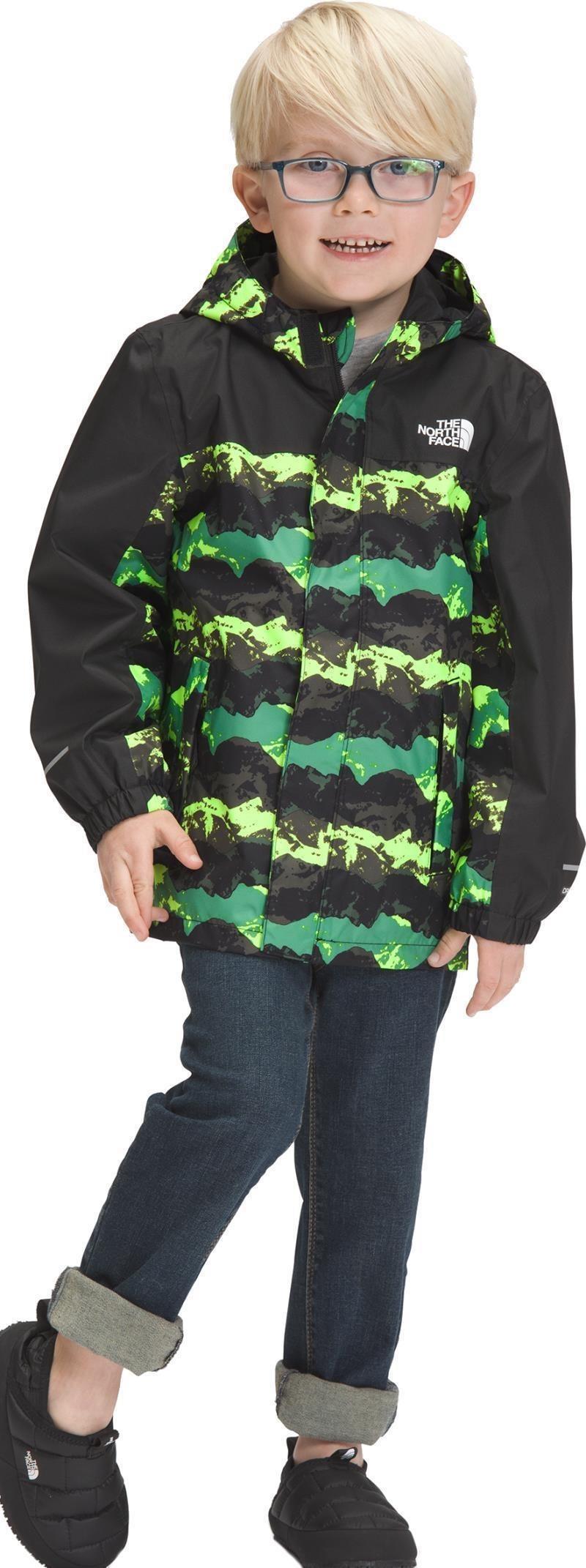 Antora Rain Jacket - Kids - deep grass green mountain panorama print 1
