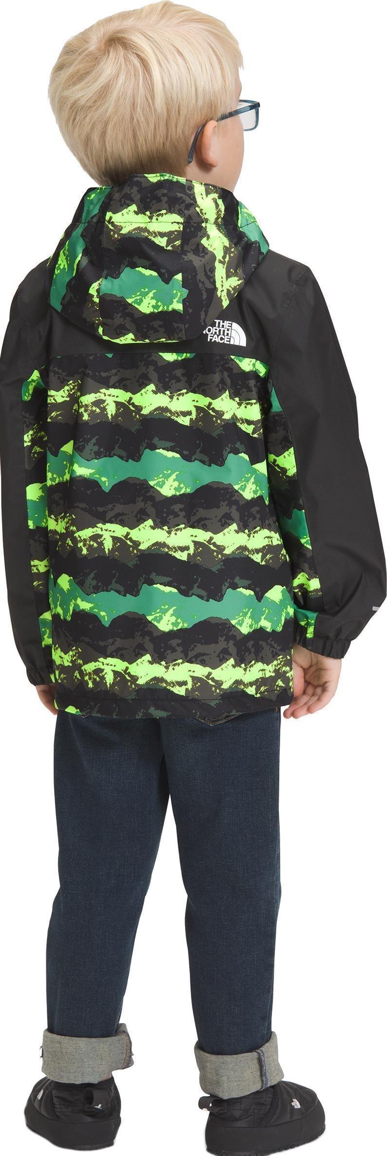 Antora Rain Jacket - Kids - deep grass green mountain panorama print 1