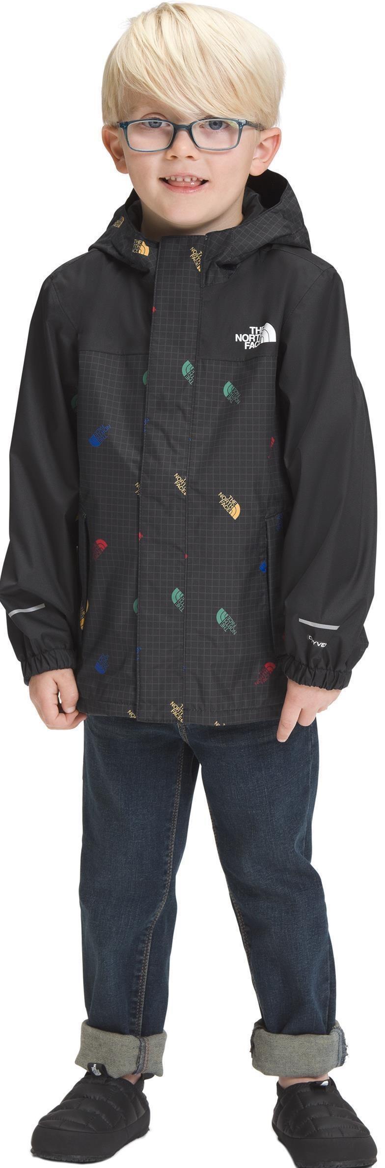 Antora Rain Jacket - Kids - tnf black tossed logo grid print 1