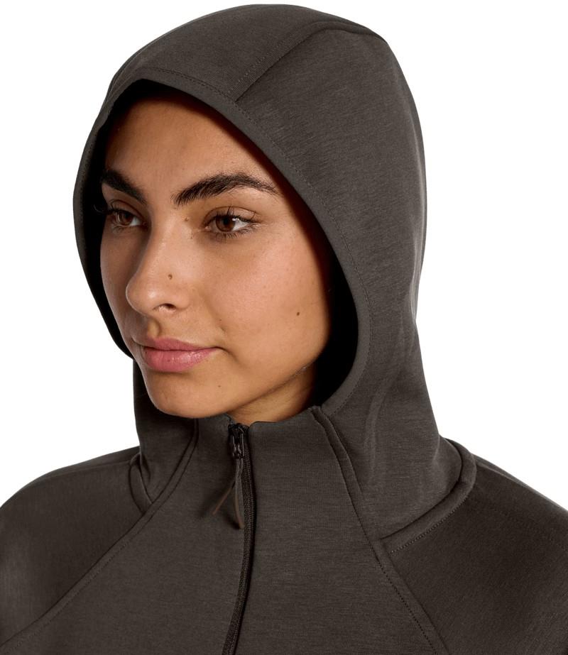 Jaida Quarter Zip Hoodie - Womens - dark chestnut 1