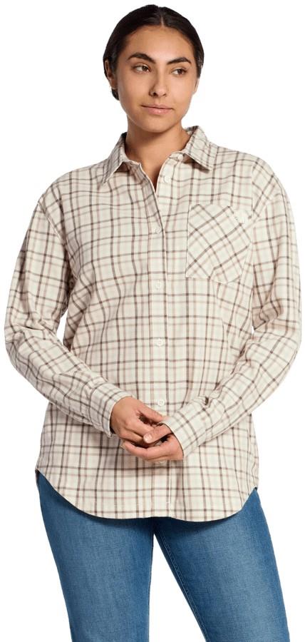 Mountain Falls Flannel Button-Down LS Shirt - Womens - smokey brown routesetter plaid 1