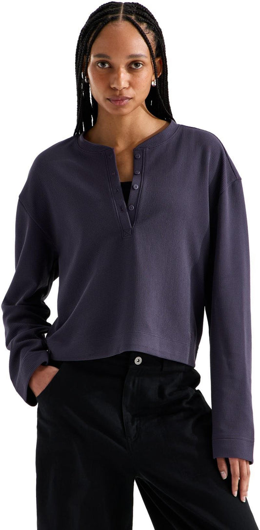 Ridge Path Waffle LS Henley - Womens - endless dusk 1